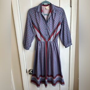 Vintage 80s Blue and Red Stripe Shirt Dress (s/m)
